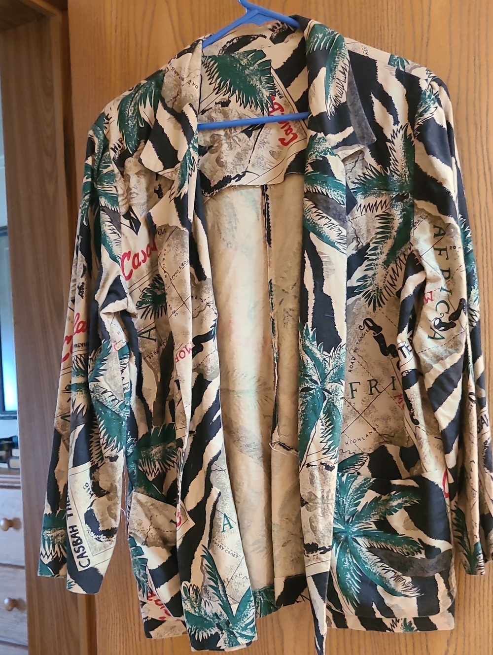 Tropical Palm Print Women’s Jacket - Beige & Teal